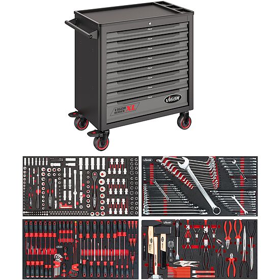 Tool trolley Series XL ∙ plastic worktop ∙ with assortment
