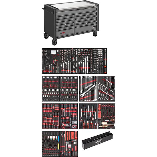 Tool trolley Series XXL ∙ stainless steel worktop ∙ with assortment